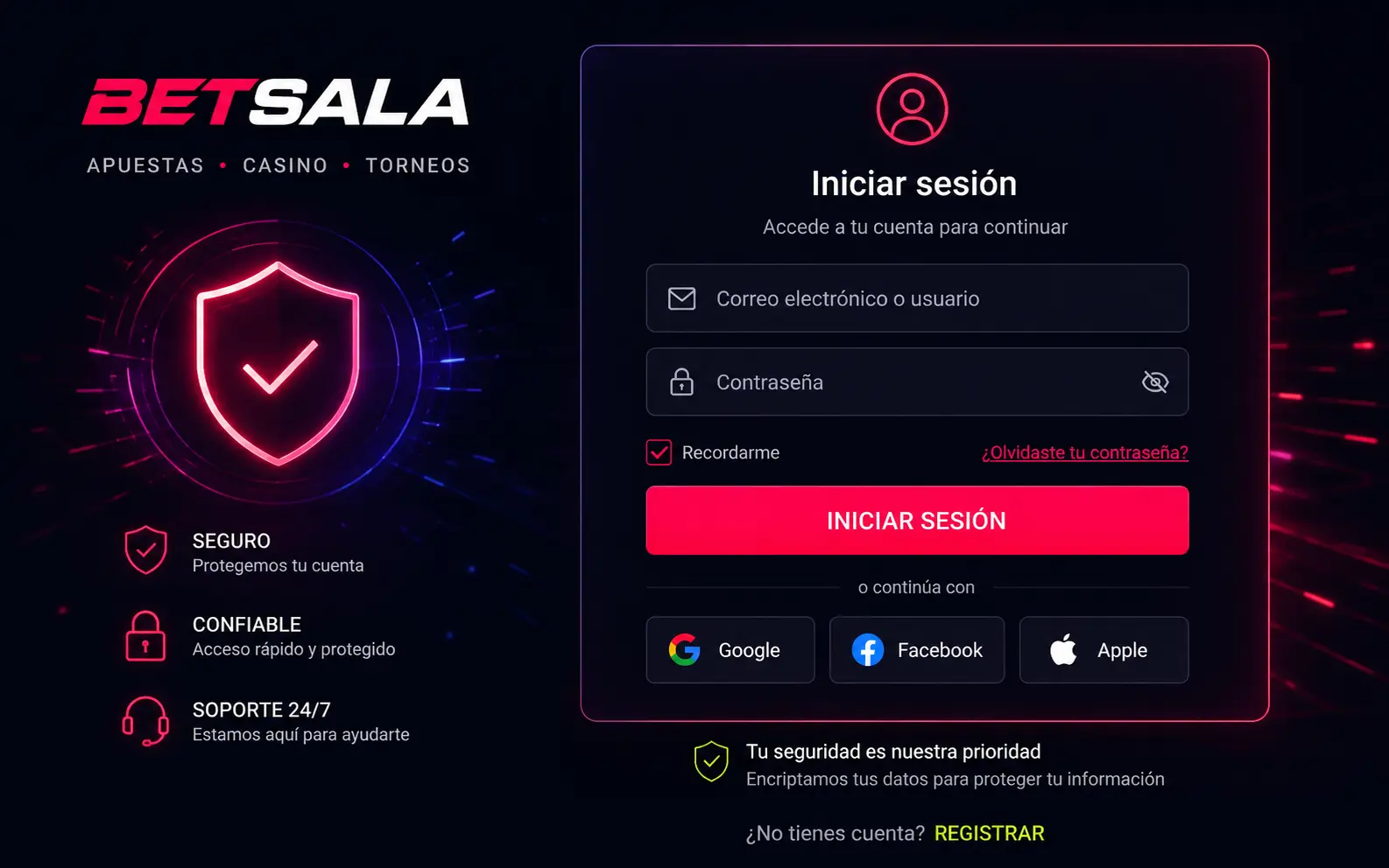 Registro de nueva cuenta en Betsala 