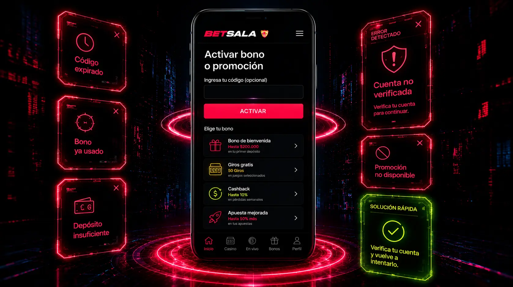 Cómo funcionan los códigos  promocionales en Betsala 11