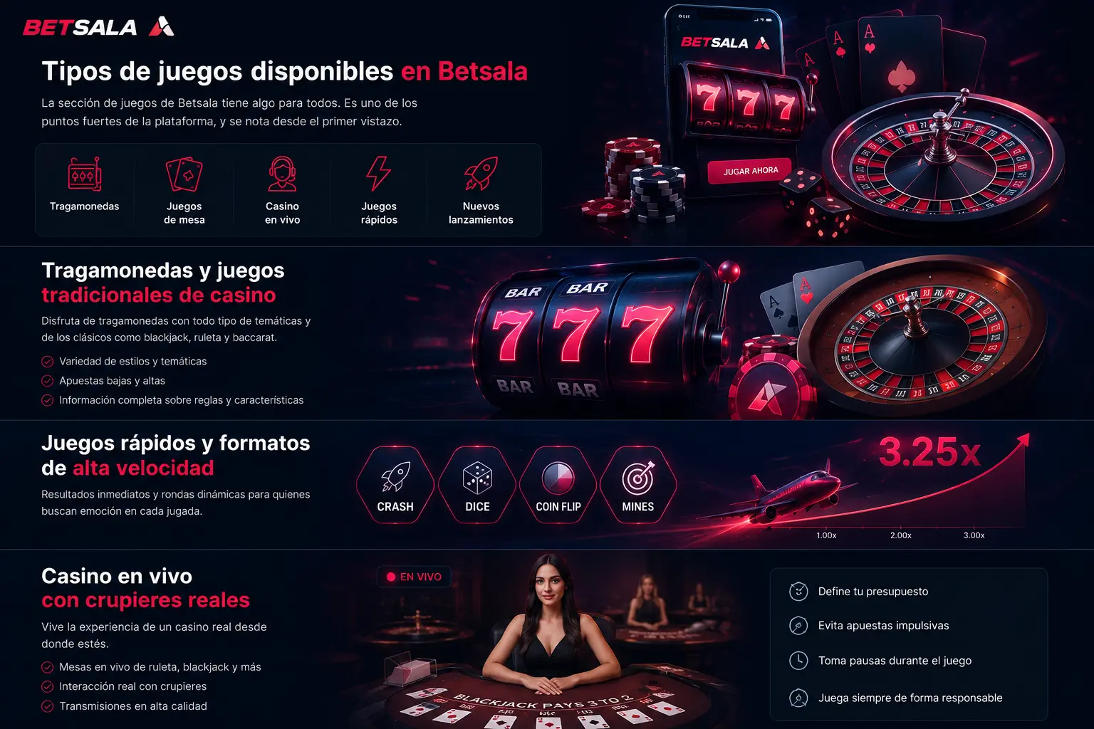 Tipos de juegos disponibles en Betsala 